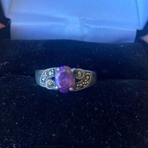 Sterling Silver Ring Size 6.5 with Purple February Simulated Oval Stone
